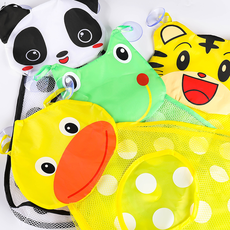 Baby Bath Toy Storage Bag Suction Cup Fixed Design Cute Cartoon Dinosaur Frog Animal Shape Children's Bathroom Grid Storage Bags