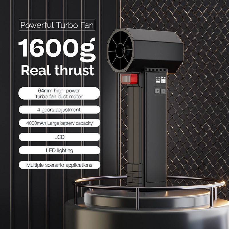 Auto-gewalttätiges Luftgebläse, leistungsstarker Hand-Turbo-Jet-Ventilator mit LED-Beleuchtung, 64 mm bürstenloser Motor, Hochgeschwindigkeits-4000 mA, 1200 g Schub