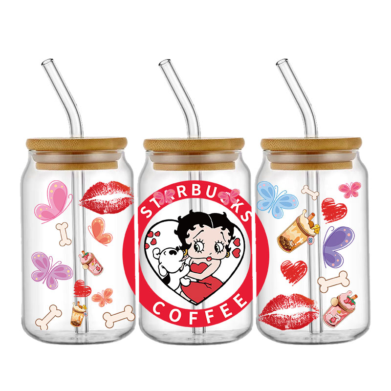 Miniso-pegatinas para envolver chicas bonitas, impermeables, UV, DTF, taza, pegatina para envolver tazas, DIY, calcomanía 3D para vidrio Libbey de 16oz