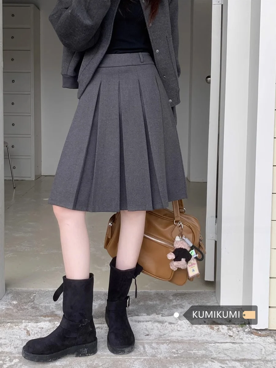 ay A-Line  Skirt Women's Summer New High Waist Slimming Anti-Light Folded Skirt Korean Sle Commute Pure Color
