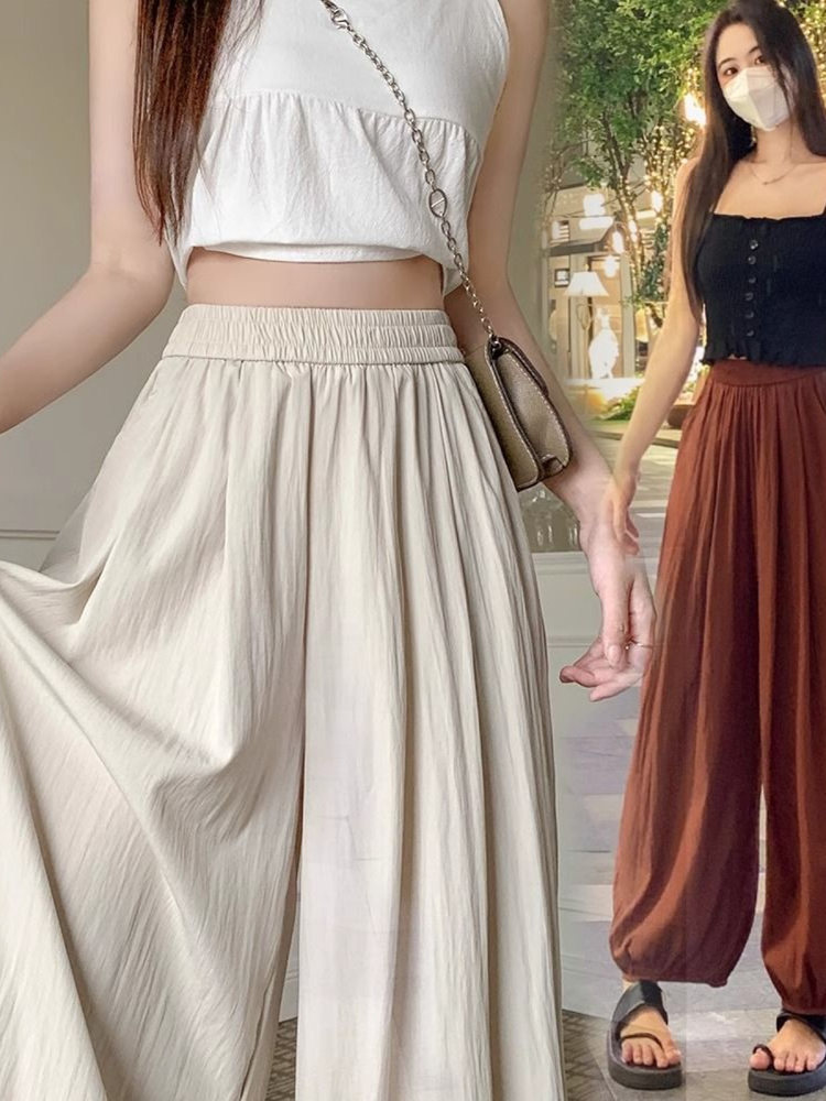 Spring Summer Thin Ice Silk Sembach Lantern Pants Women's Loose Slimming Nine Points Harlan Folded Sports Pants Casual Trousers