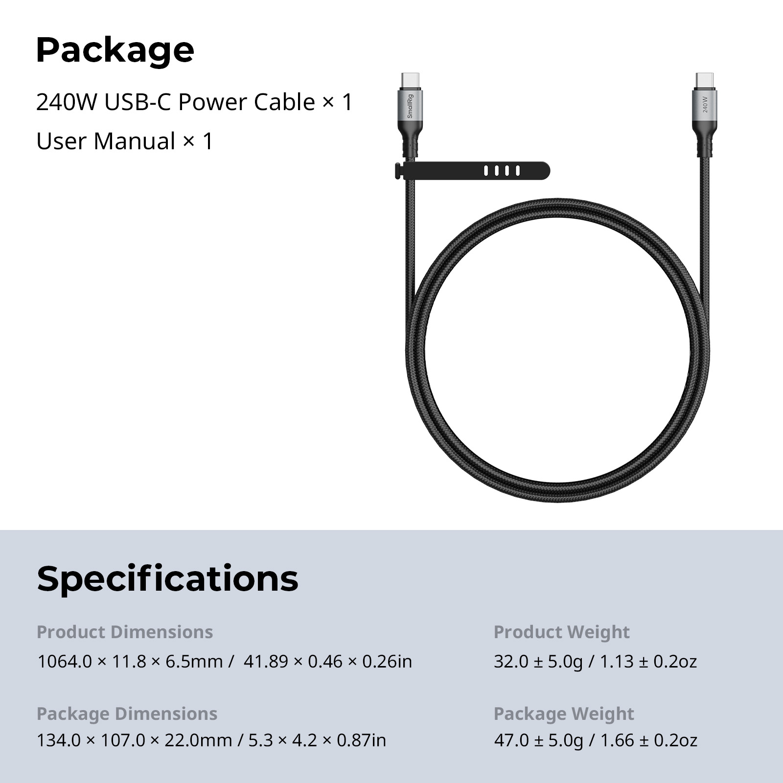 Kabel Daya USB-C 240W SmallRig, kabel daya pengisian daya Cepat PD 3.1 240W, untuk iPhone 16 untuk MacBook Pro -4908