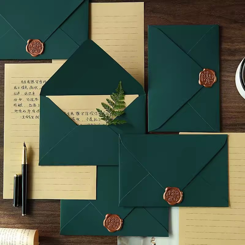 5pcs Solid Green Envelopes 250g Paper High-grade Paper Envelopes for Letters Wedding Party Invitations Cards Postcards Cover