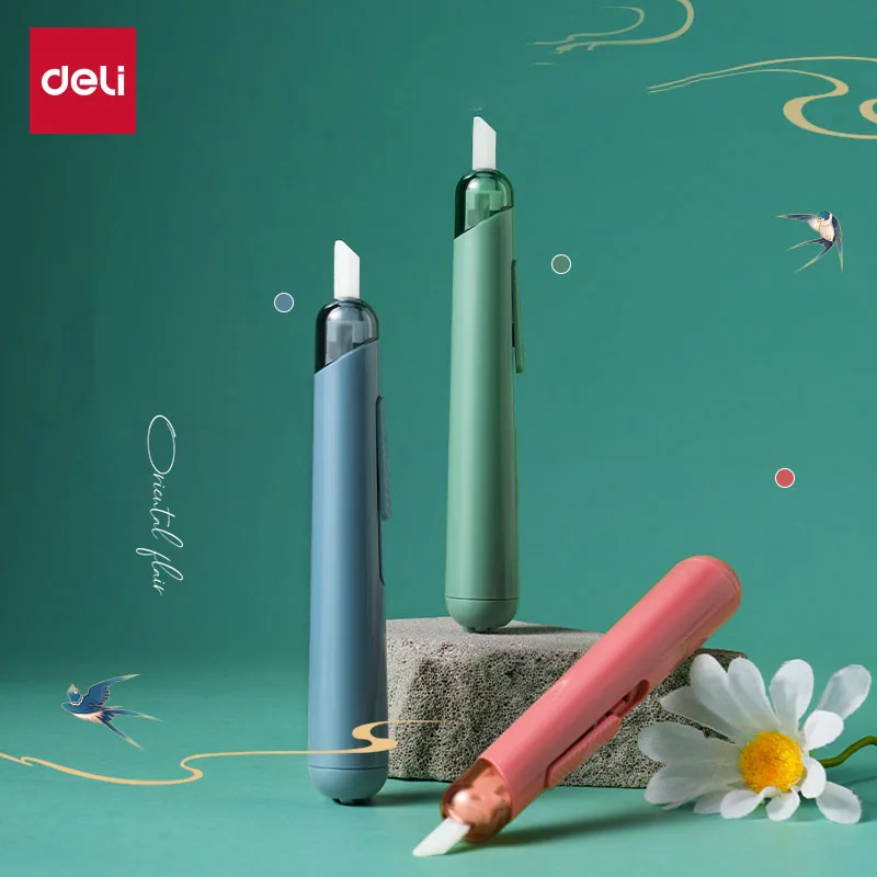 Deli Aesthetic Stationery Pen Knife, Portable Self-locking Safe Ceramic Blade Children's Crafts Protective Paper Cutter scyzoryk