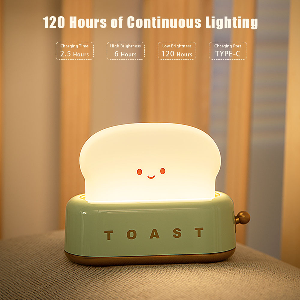 BANDIAN Bread Toast Cartoon LED Night Light Cute Home Decor Kawaii Bread Table Lamps Night Portable Light with Timer Tiny Lamp