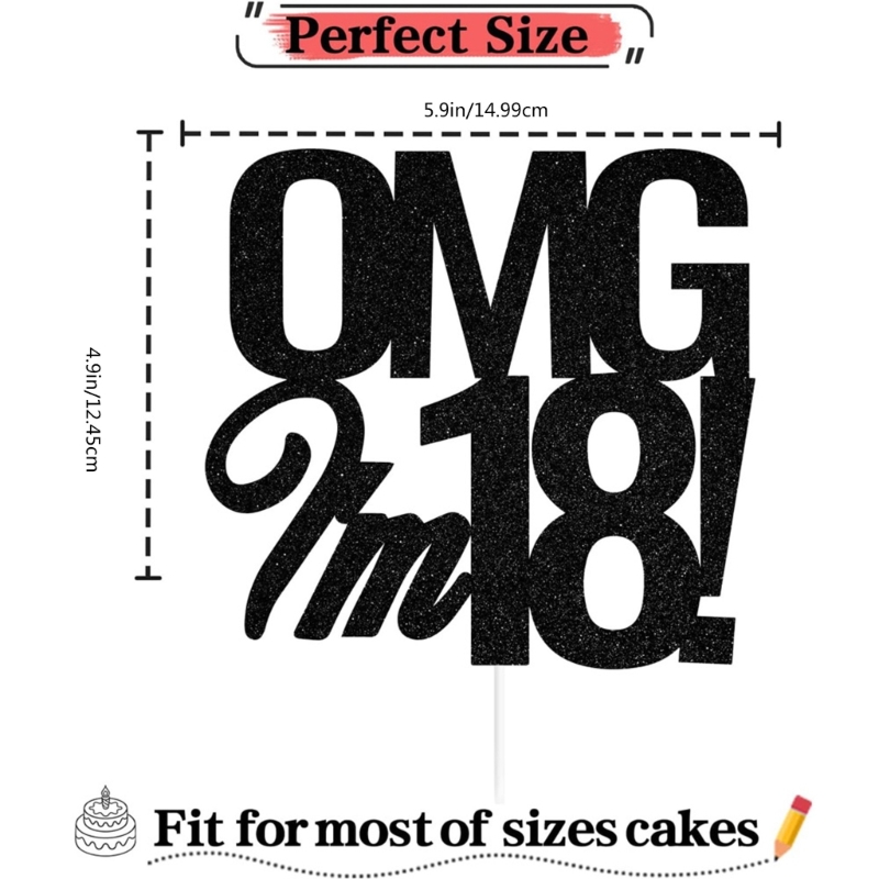 エレガントな18歳の誕生日お祝いケーキトッパー、ショックを受けた「OMG I'm 18/30/40/50/60」、お祝いの装飾に。