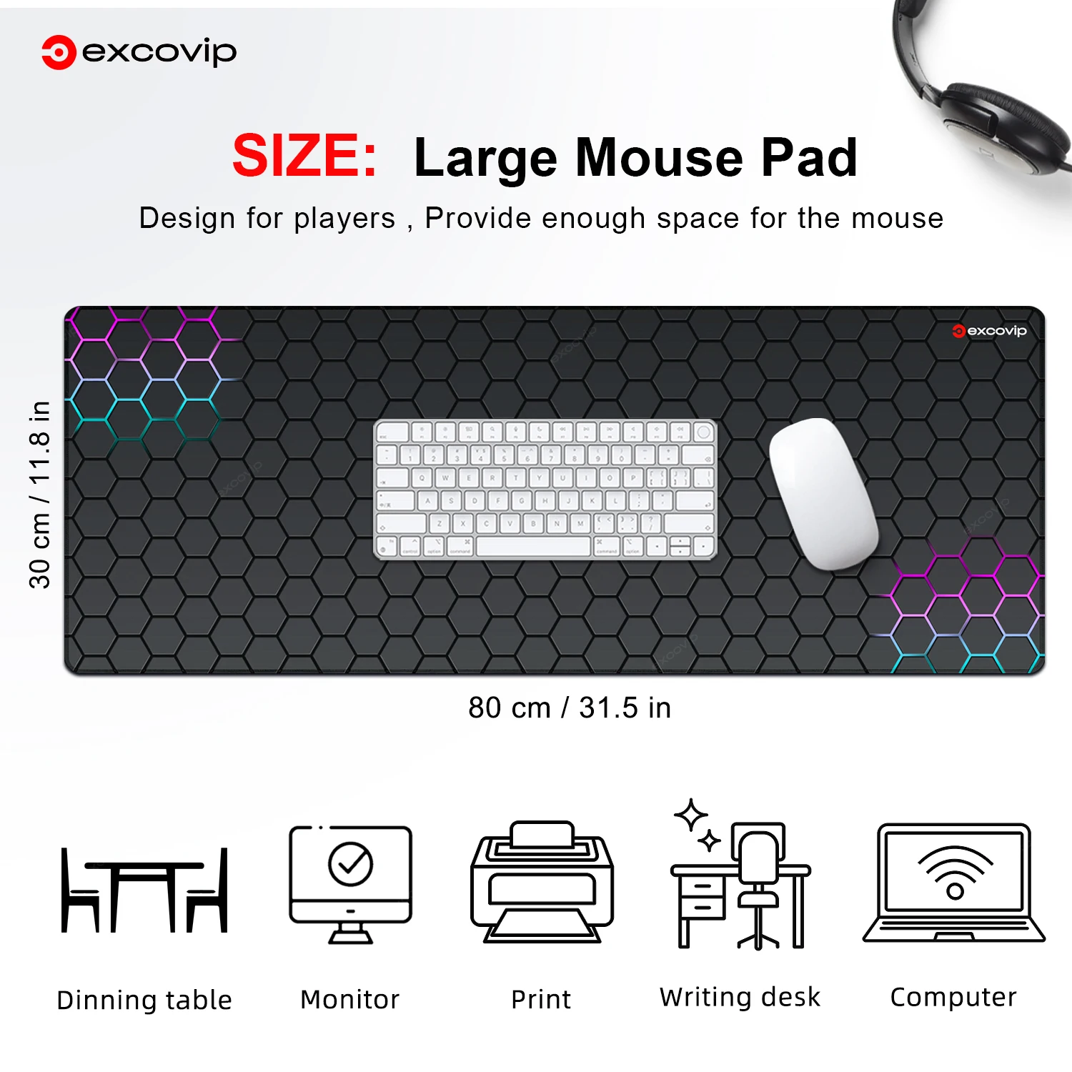 EXCO Gaming Mouse Pad Large with Stitched Edge Non-Slip Rubber Base Extended Desk Mat Keyboard Mousepad for Office Home Computer
