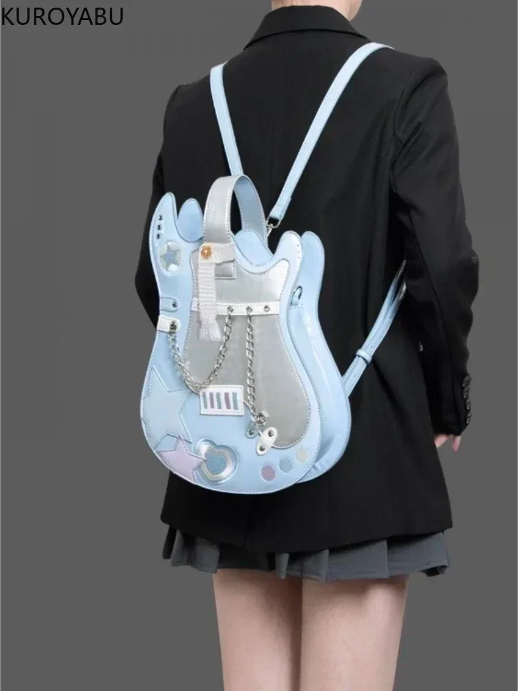 Zaino per chitarra in PU Borse Harajuku Colore creativo a contrasto Zaini a tracolla a spalla carini Borsa chic giapponese Y2k Mochilas Mujer