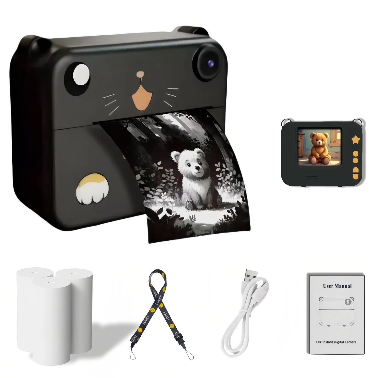 Цифровая детская камера для фотографии, мини-принтер, портативный термопринтер с мгновенной печатью, детская камера 1080P HD, 2,4 дюйма, игрушки, подарки