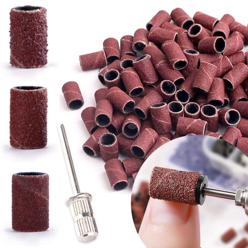 Bandas de anillo de lijado de uñas, taladro eléctrico para manicura de grano 80/120/180, cabezales de molienda, eliminación de esmalte de Gel UV, herramientas abrasivas para pedicura