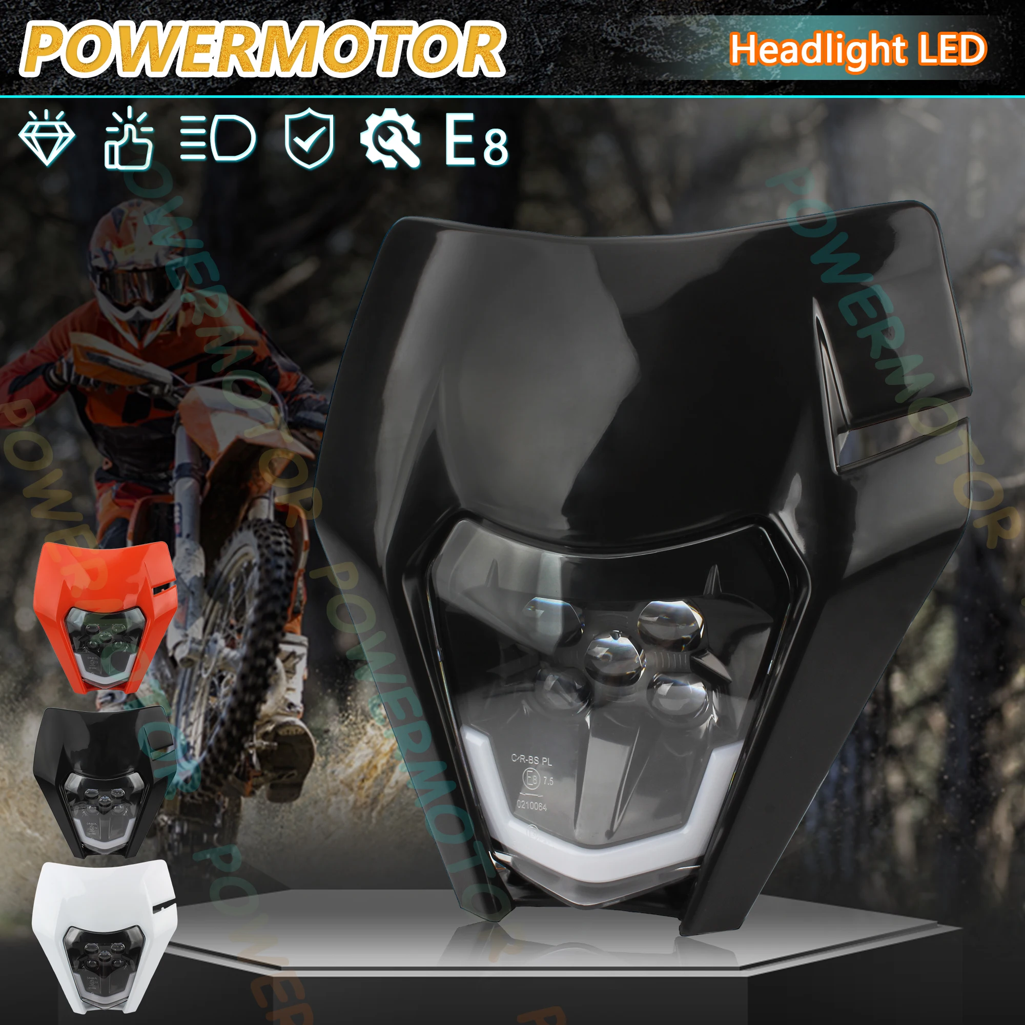 Faro del motociclo LED Enduro per KTM EXC XC SX MX XC 125 250 300 450 Universale Supermoto Dirt Bike Motocross Fari Piastra