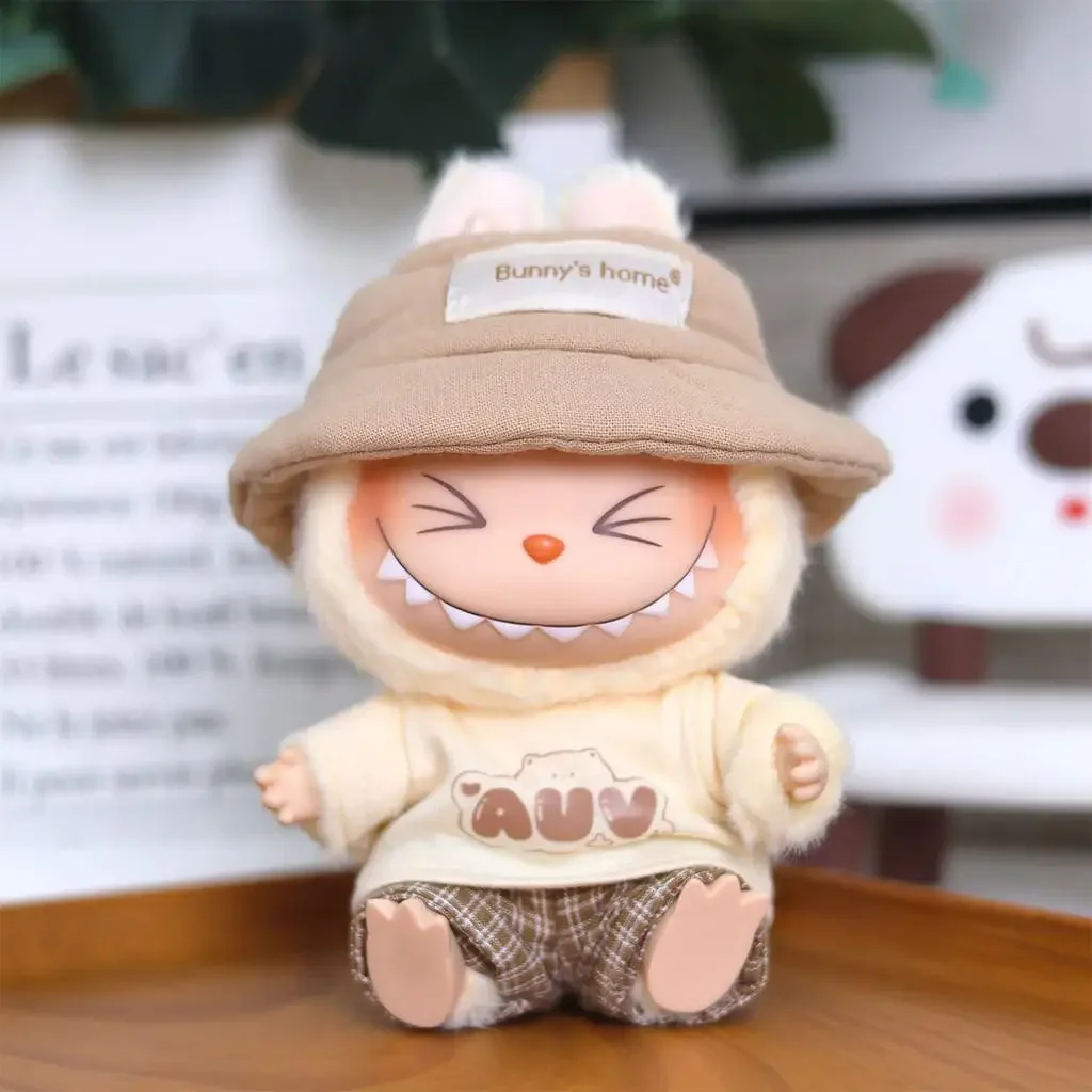 Mini ropa de muñeca de peluche de 17cm, accesorios de atuendo para Corea, Kpop Exo Labubu, sombrero de ídolo, camiseta, pantalones, conjunto de ropa de regalo