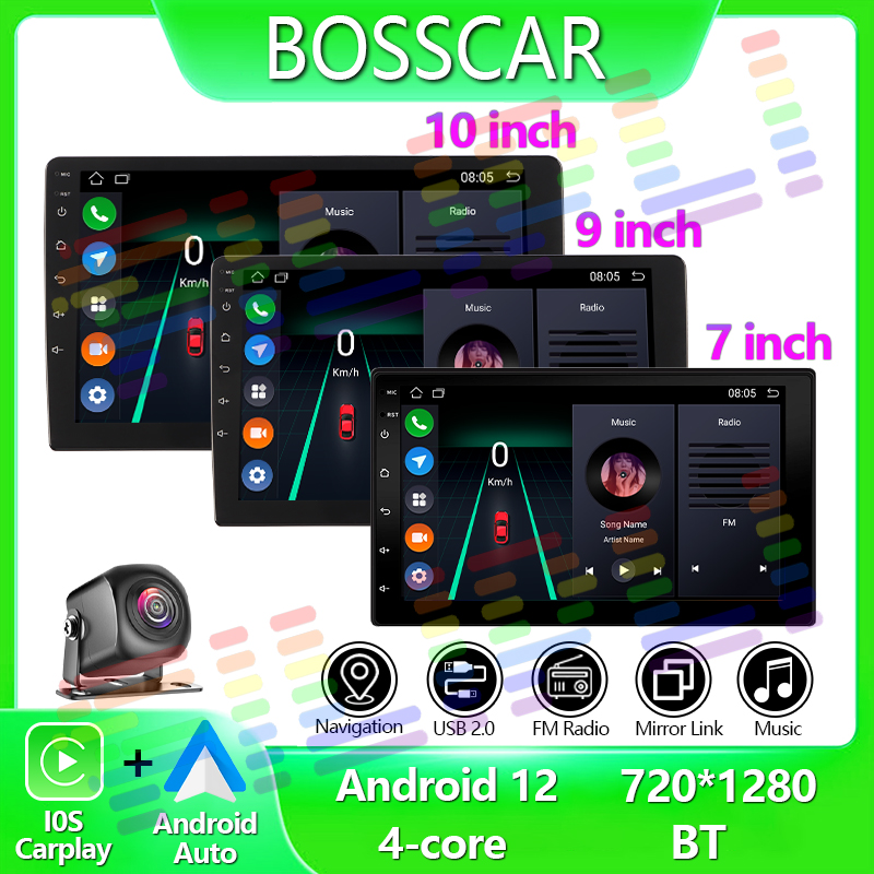 Carro Universal Multimedia Player, Auto Carplay, Rádio, Áudio, Android 12, 7, 9, 10 Polegada, 2Din, 32G, GPS para Hyundai, Toyota, Nissan, Kia