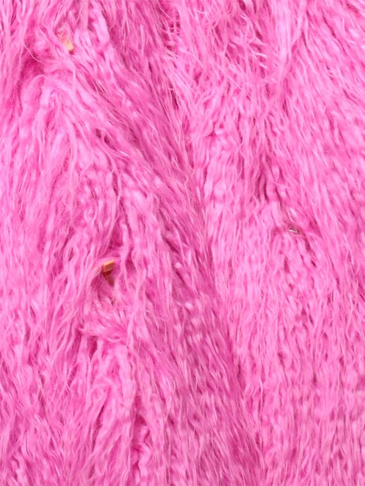 Nerazzurri Winter Lange Helle Rosa Übergroßen Shaggy Haarigen Weichen, Flauschigen Dicke Warme Faux Pelzmantel Frauen Revers Runway Nette Mode