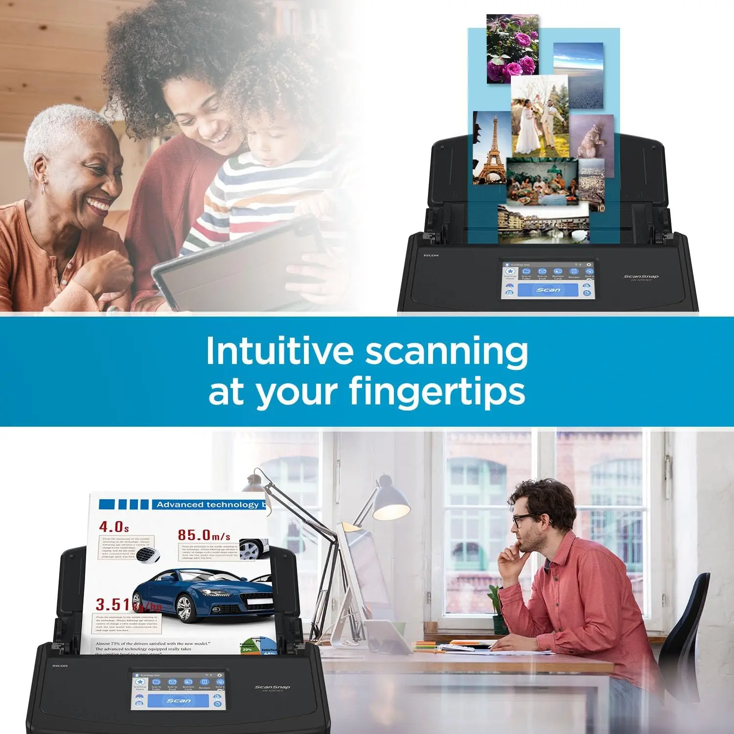 ScanSnap iX1600 Wireless or USB High-Speed Cloud Enabled Document, Photo & Receipt ScannerNEW
