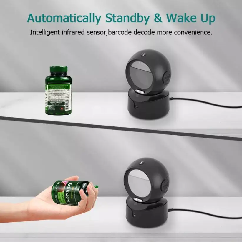 NETUM A5 2D desktop barcodescanner, omnidirectionele handsfree bekabelde USB grote barcodelezer 1D QR-scherm barcodes scannen