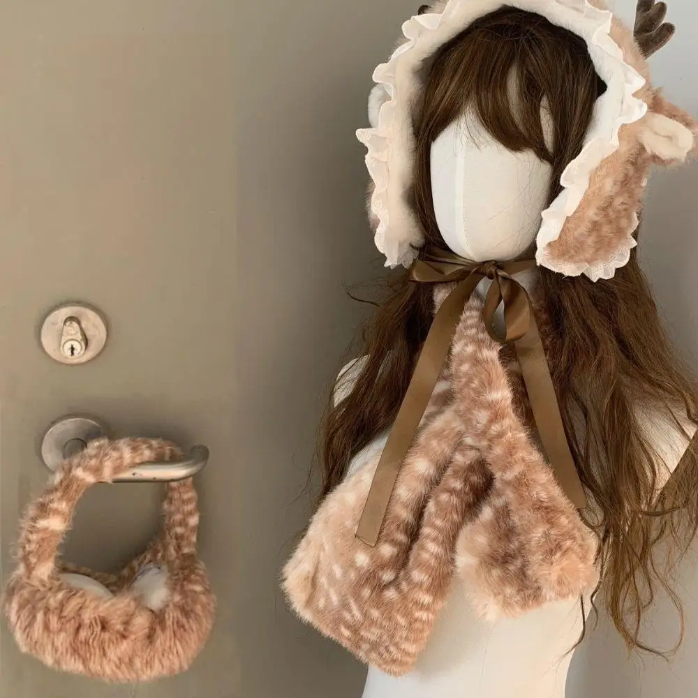 Corna di pelliccia sintetica Fascia per capelli Lolita giapponese Fascia di Natale Alce Sciarpa di cervo Inverno Peloso Addensare Paraorecchie Accessori Cosplay