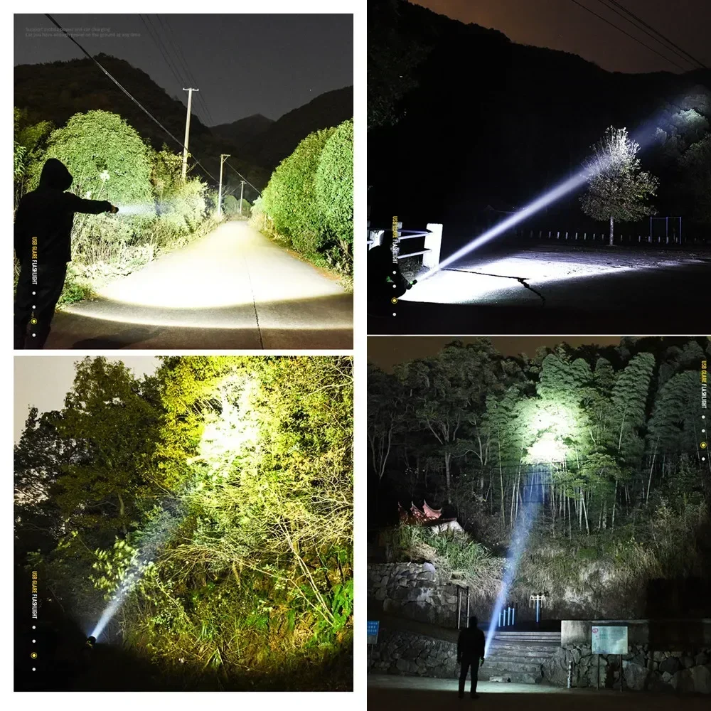 Linternas LED recargables Linterna impermeable con zoom superbrillante de 90000 lúmenes con 3 modos potentes para acampar y hacer senderismo