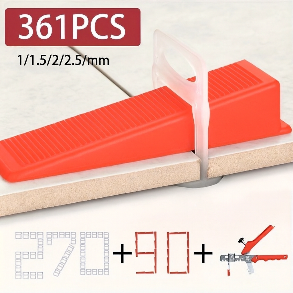 270Pcs Clips and 90Pcs Plastic Tile Leveling System with 1 Pliers Tool (Also Available as Individual Accessories) - Reusable Wedges, Professional Spacing and Alignment Kit, for Ceramic Floor and Wall Tile Installation