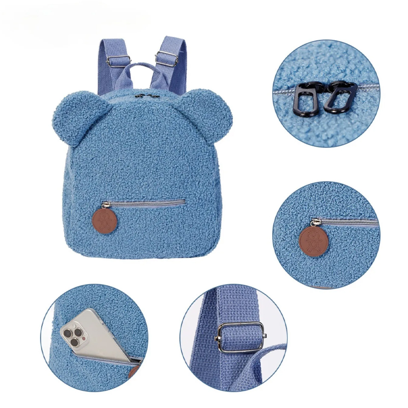 Zaino con orso di peluche Borsa da viaggio dolce da donna Zaino simpatico cartone animato Borsa regalo Zaino per orecchie da orso piccolo per il tempo libero alla moda