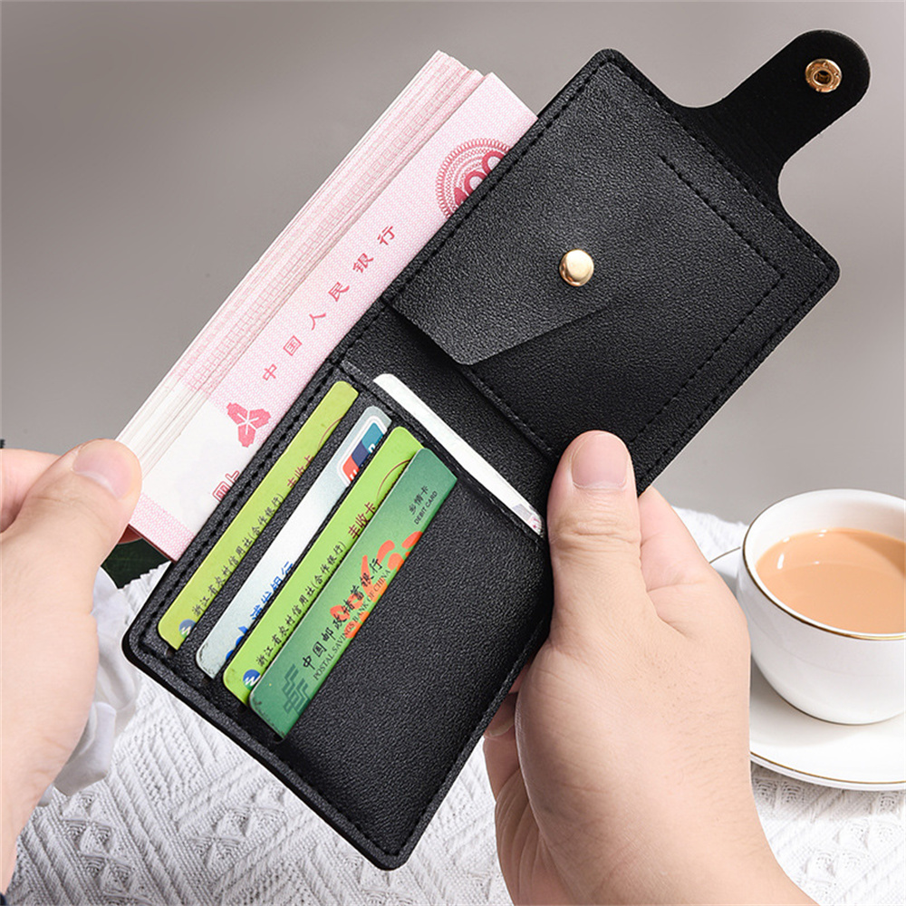 Cartera pequeña de cuero Pu para hombre y mujer, bolso pequeño con tarjetero para estudiantes, monedero de piel de vaca ultrafino, bolso de embrague con Clip