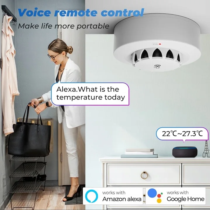 2 pcs Temperature and Humidity Smoke Sensor, TUYA WIFI Smoke Sensor Fire Alarm Home Kitchen Security System