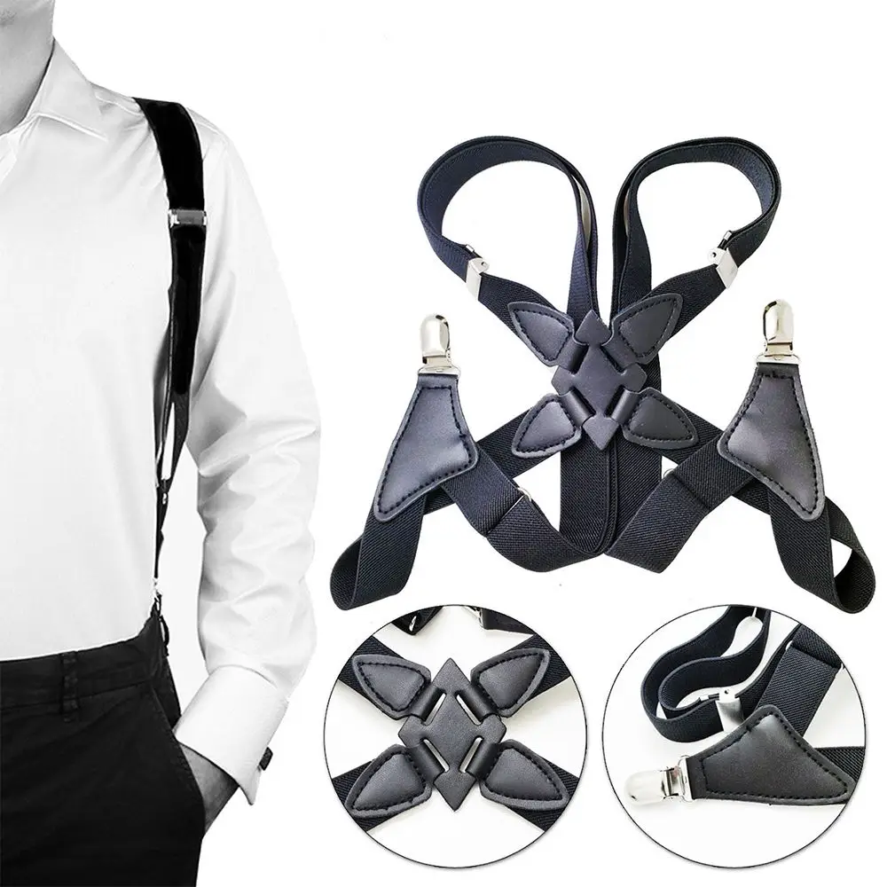 Trousers Braces Strap Clip X Back Shirt Clip Gentlemen Adjustable Braces Men's Suspenders Clips Elastic Belt Hanging Pants Clip