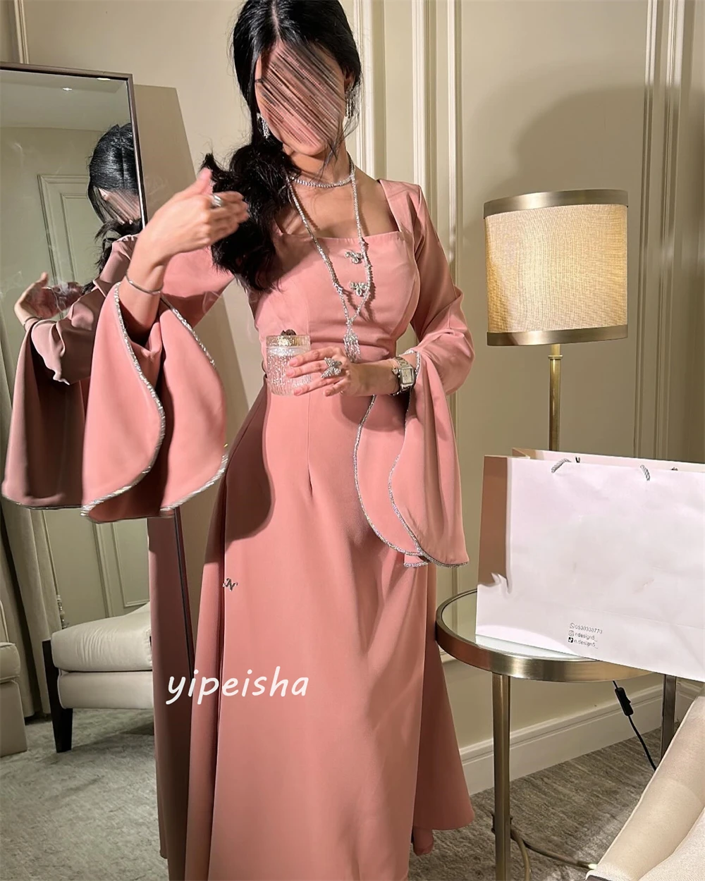 Customized Jiayigong  Simple Modern Style Formal Evening Square Collar A-line Sequineds Bespoke Occasion Dresses