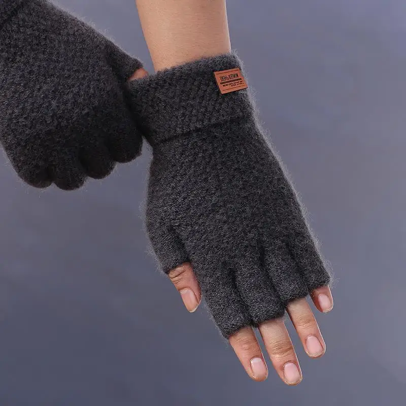 Winter Handschuhe Für Männer Halb Finger Schreiben Büro Radfahren Gestrickte Handschuhe Studenten Alpaka Wolle Warme Dicke Elastische Fahren Handschuhe