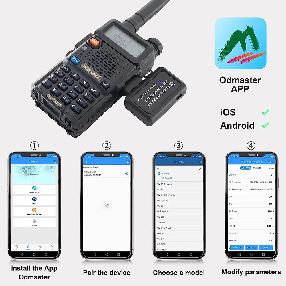 Walkie-talkie inalámbrico, programador para teléfono, PC, Bluetooth, programación para BF, UV-5R, Radio, varios modelos, sin Cable de problema de controlador