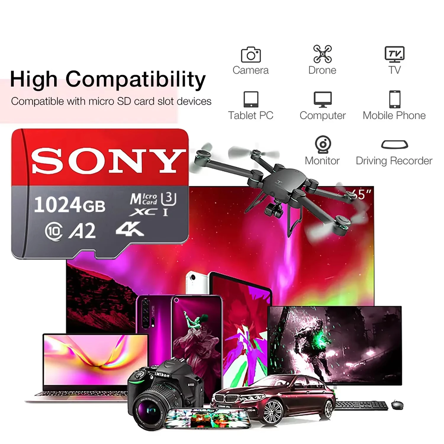 SONY Micro TF SD Card 128GB SD Memory Card 256GB 512GB A2 U3 V30 Memory Cards 170MB/S  High Speed 4K For Steam Deck/Drone/Camera