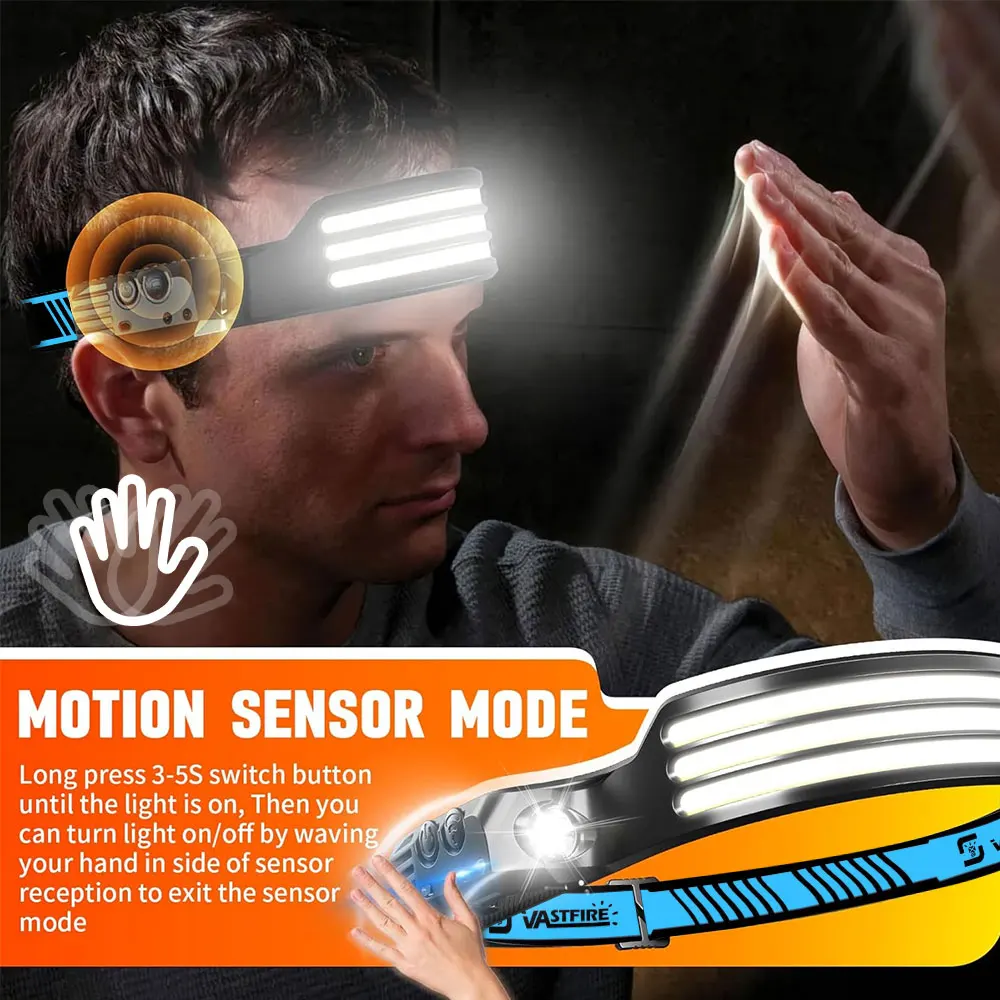 1-5 uds COB LED faro de inducción lámpara de cabeza batería integrada linterna de cabeza recargable faro con Sensor de pesca al aire libre