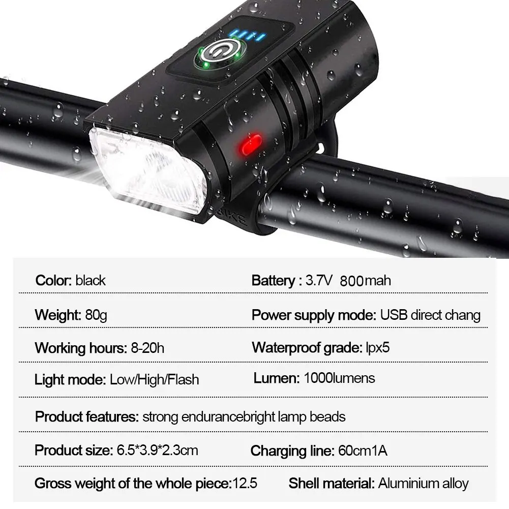 ไฟหน้าจักรยานเสือ BK02ชาร์จไฟได้ USB T6 lampu LED sepeda 6โหมด MTB ไฟฉายจักรยานสำหรับชุดไฟหน้ารถจักรยานขี่จักรยาน