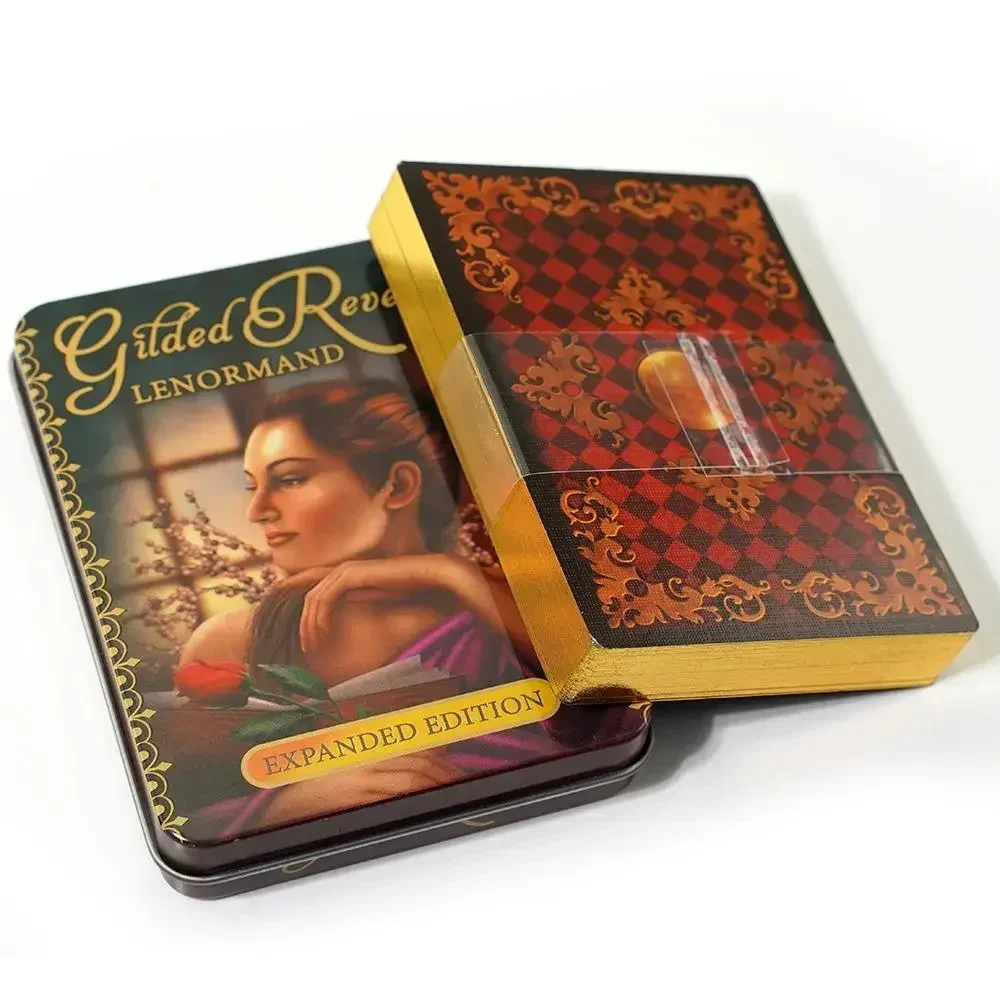 Jeu de Tarot Reverie Lenormand doré 11x6.5cm dans une boîte en fer blanc bord doré pour carte de jeu de divination 44 pièces