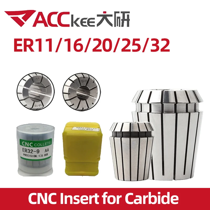 ACCKEE 1PC ER11 ER16 ER20 ER25 ER32 AA Wysoka precyzja 0,015 0,005-0,008 mm Tuleja sprężynowa Odpowiednie wrzeciono maszyny grawerującej CNC