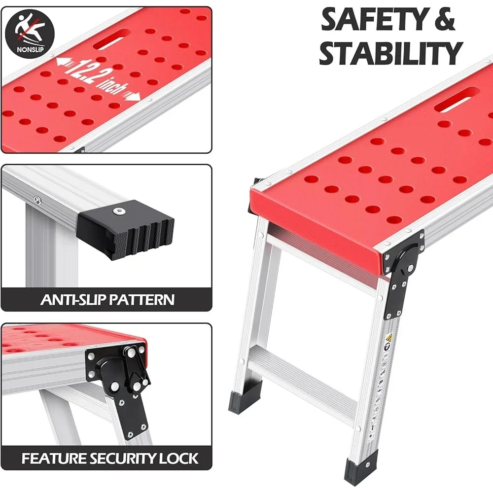Folding Adjustable Step Ladder Heavy Duty Work Platform Anti-Slip Feet Lightweight Portable Multi-Functional with Safety Lock