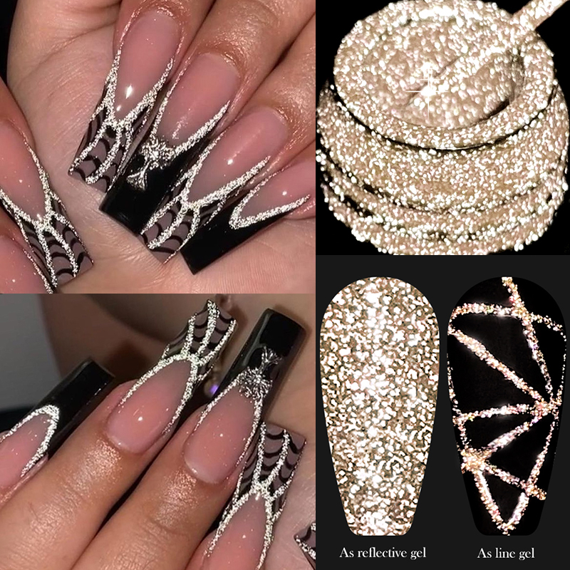 LILYCUTE 5ML Bright Sparkling Champagne Gold Liner Gel Nail Polish French Style Reflective Glitter Pull Line Graffiti Stripe Gel