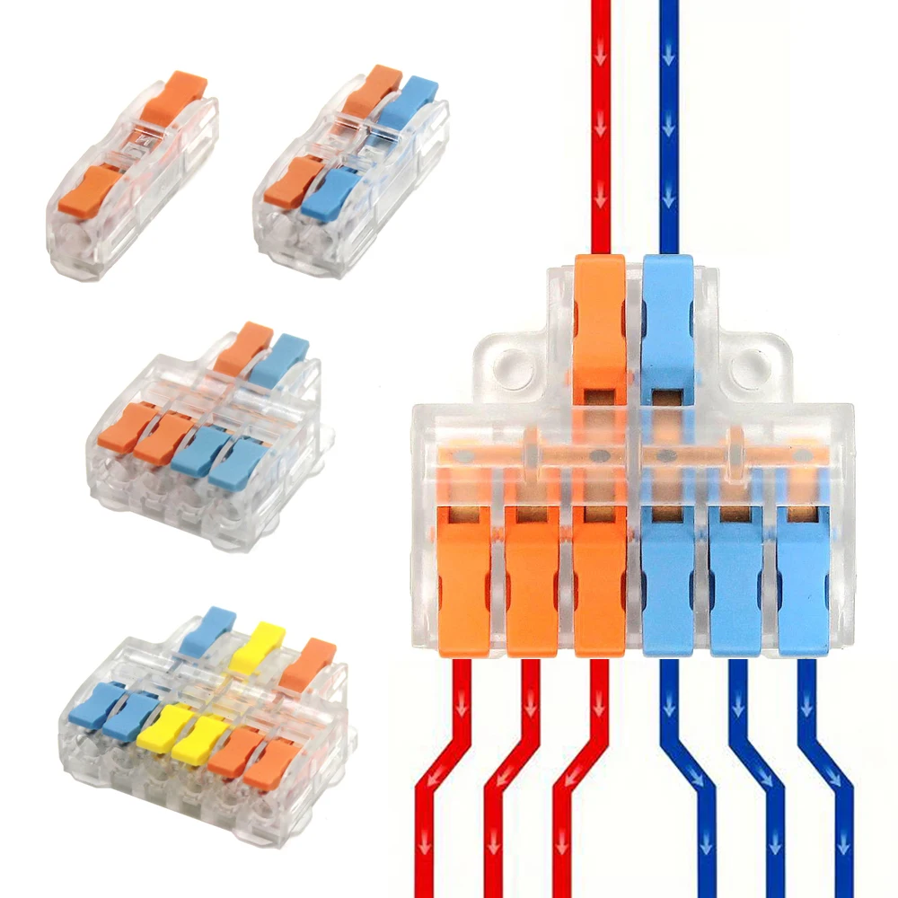 Mini conectores de cableado rápido, palanca compacta Universal, divisor de engarzado, conductores eléctricos, bloque de terminales para el hogar, 10/50 Uds.