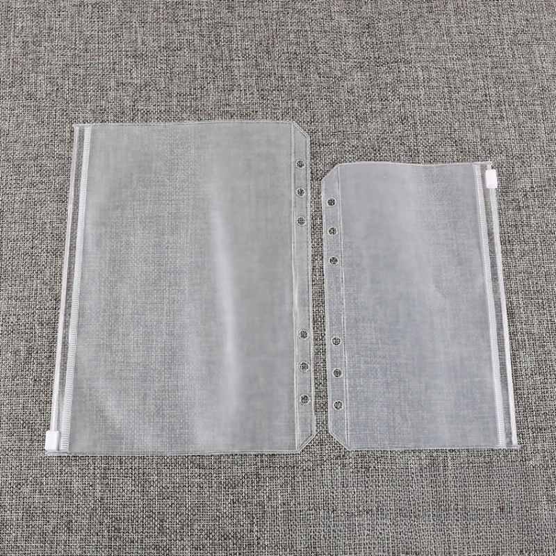 A5 A6 A7 6-hole Transparent Frosted PVC Fill Zipper Bag for Loose-leaf Notebook Coil Book Notepad Scrapbook Replace Inner Page