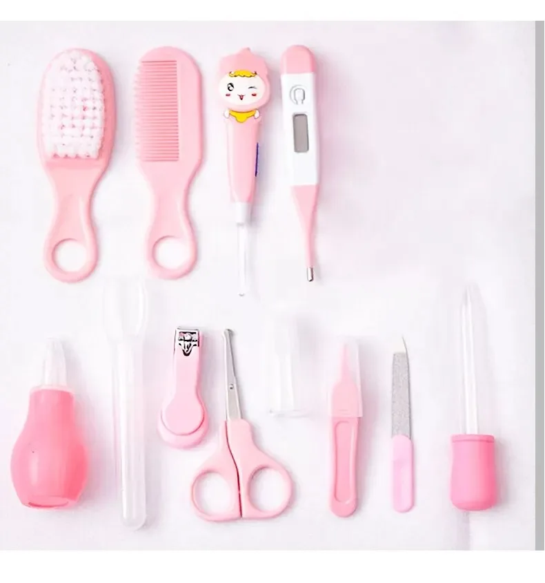 12 pçs kit de cuidados com o bebê crianças cabelo prego cuidados de saúde termômetro aliciamento escova kit clipper tesoura criança produtos de higiene pessoal