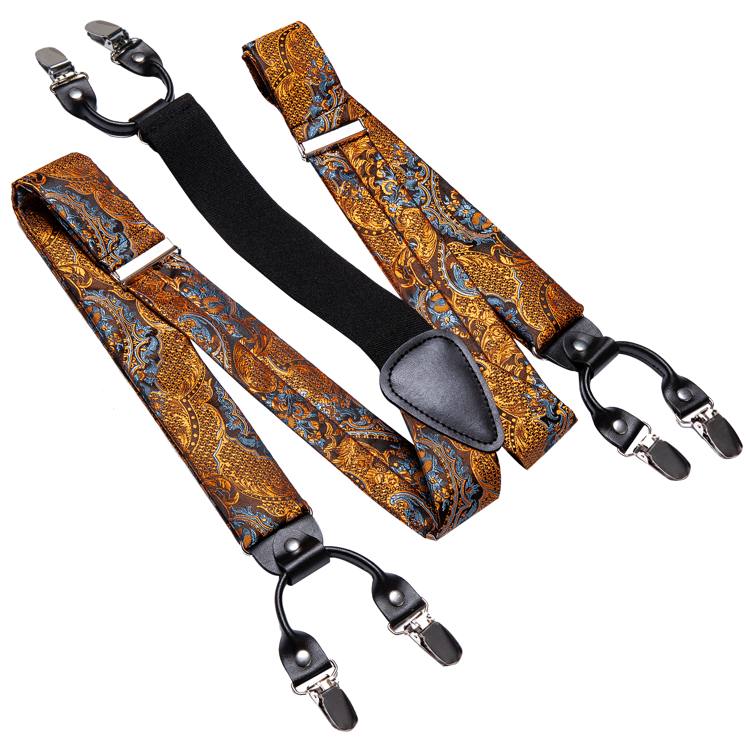 Luxe Zijde Volwassen Heren Bretels Metaal 6 Clips Bretels Vlinderdas Hanky Manchetknopen Mannelijke Bruiloft Vintage Elastisch Verstelbaar