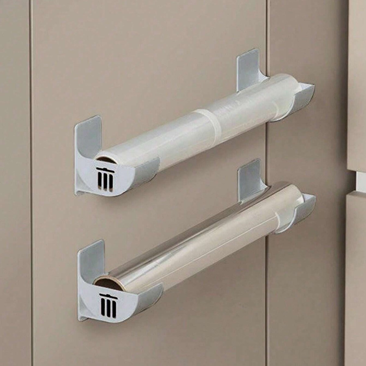 Rack de armazenamento sem perfuração, 4 pacotes, cozinha, envoltório de plástico, saco de lixo, rack de armazenamento lateral de geladeira