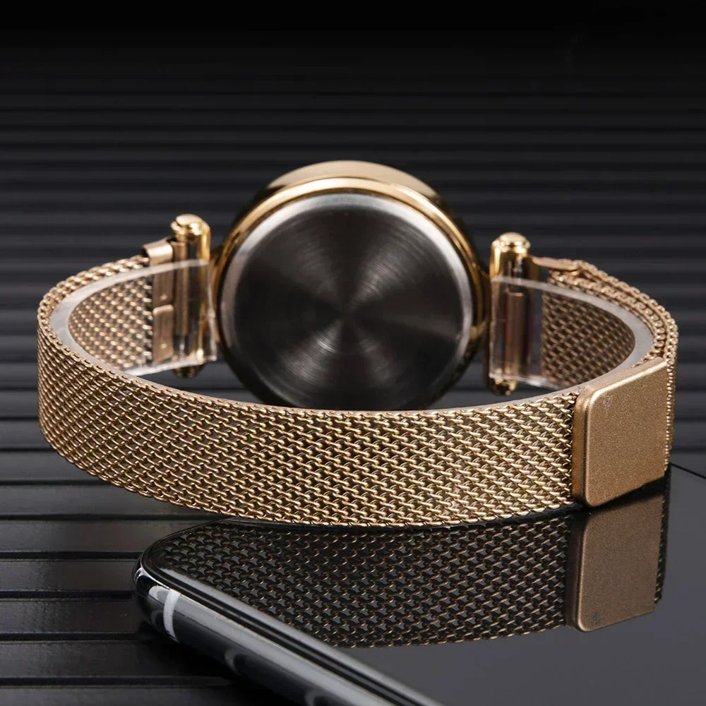 Relojes de lujo para Mujer, Reloj de pulsera de acero inoxidable de oro rosa para Mujer, Reloj Digital LED para Mujer, Reloj electrónico para Mujer