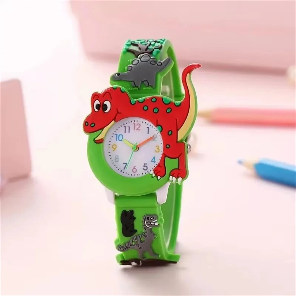 Crianças dos desenhos animados 3D dinossauro silicone relógio de quartzo estudante
