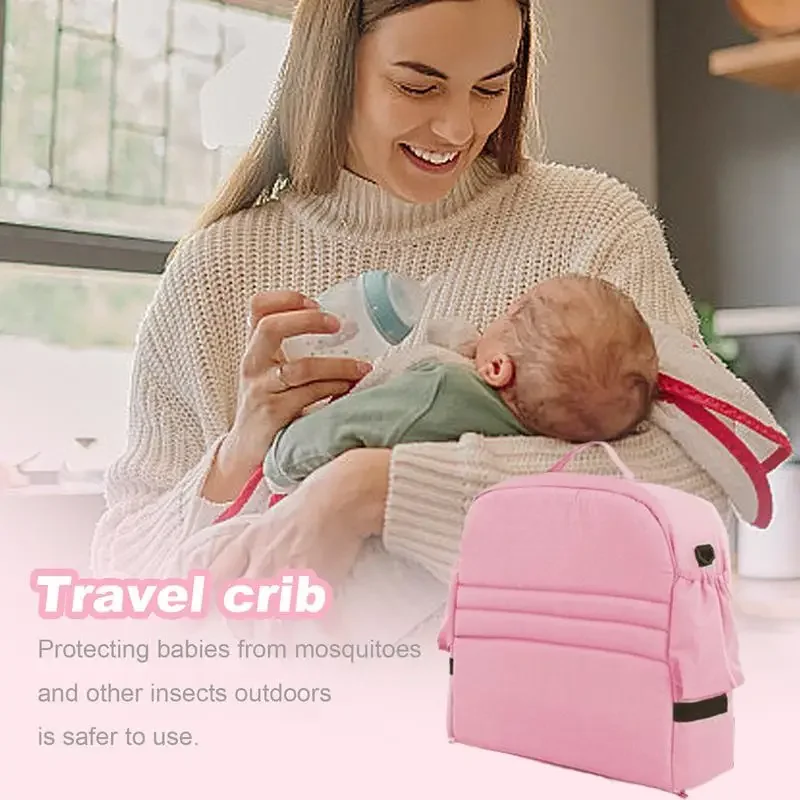 Toddler Portable Travel Bed Sleeping Crib with Net Waterproof Fabric Toddler Cradle Cot for Visiting Family Campings Outings