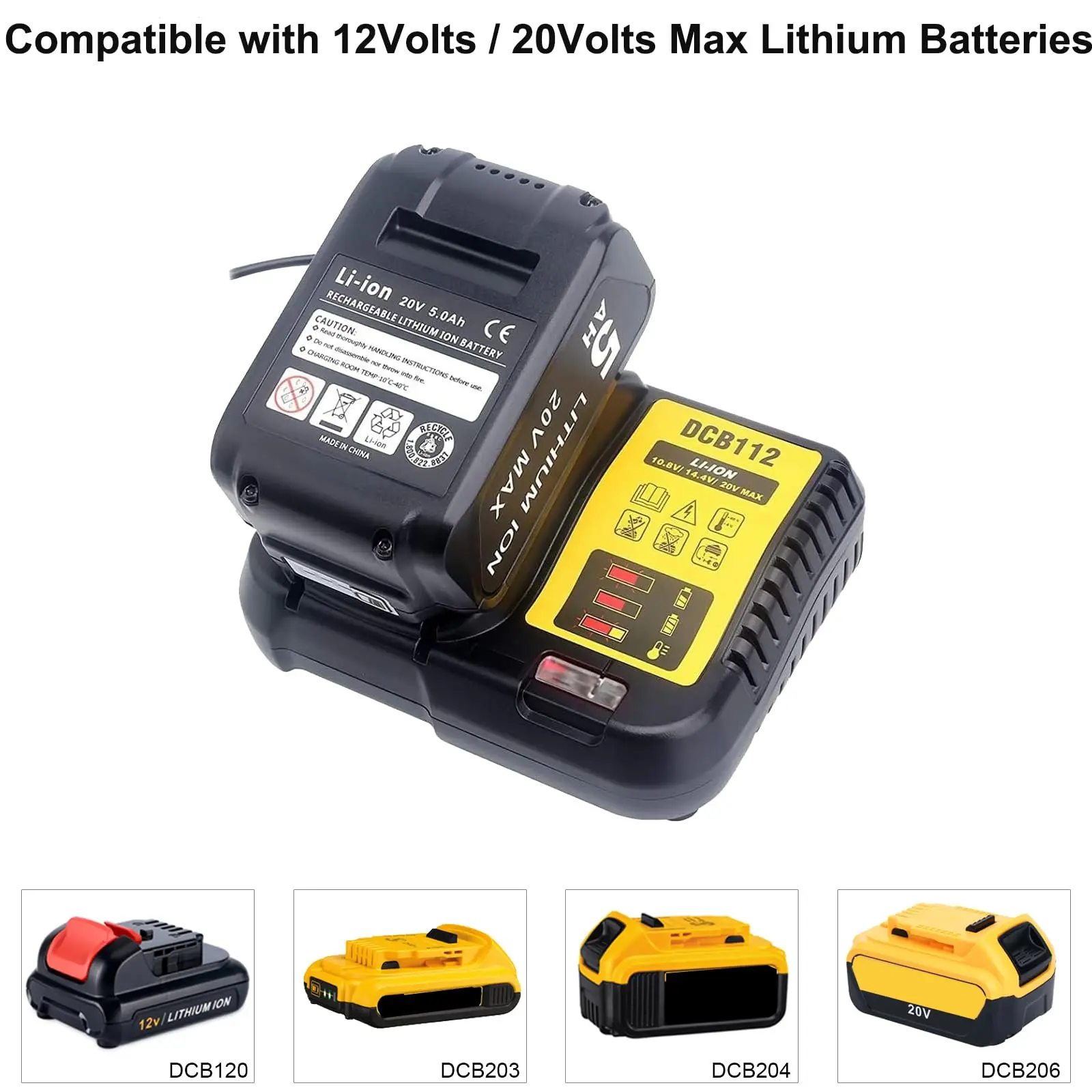 DCB112 para cargador de batería Dewalt de repuesto para batería de iones de litio Dewalt 12V 20V y 60V Max DCB205 DCB112 DCB201 y más