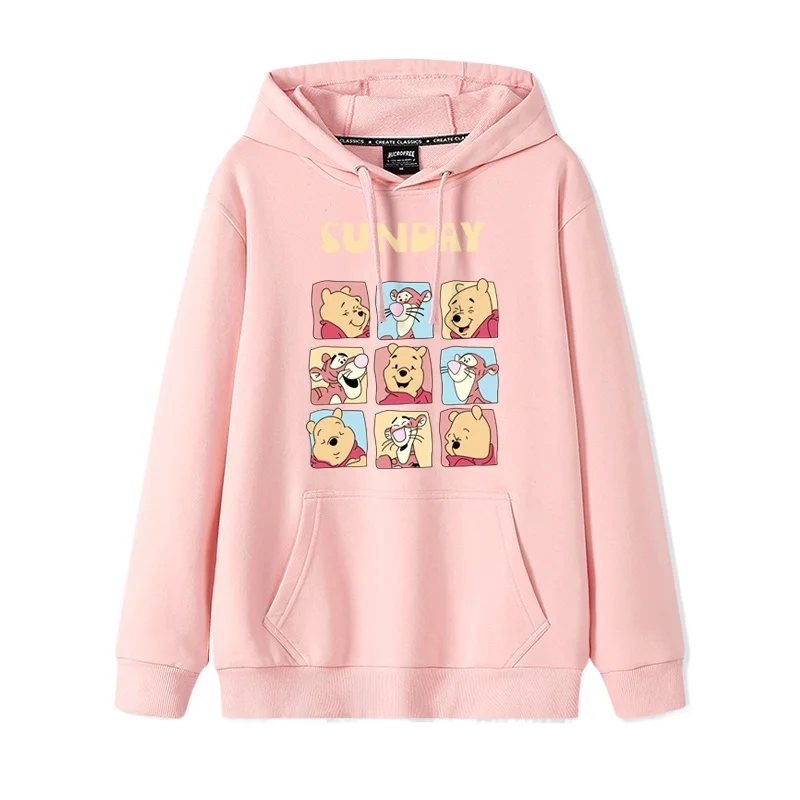 Winnie the pooh dos desenhos animados moda simples camisola feminina solta e confortável com capuz versátil casal namorada camisola jaqueta
