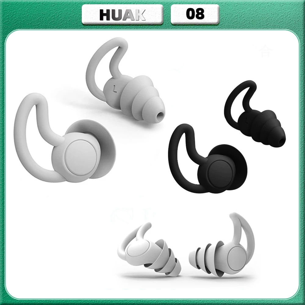 HUAK Tappi per le orecchie per il sonno in silicone a 3 strati Isolamento acustico Protezione per le orecchie Tappi antirumore Tappi per le orecchie da viaggio con riduzione del rumore morbida