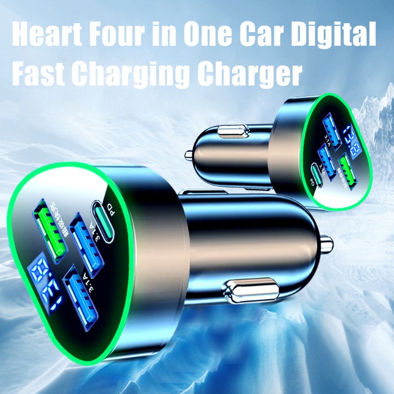 350W autotelefoonoplader USB Type C Supersnel opladen in auto met LED-spanningsmonitor voor IPhone Samsung Huawei Oneplus Vivo Oppo