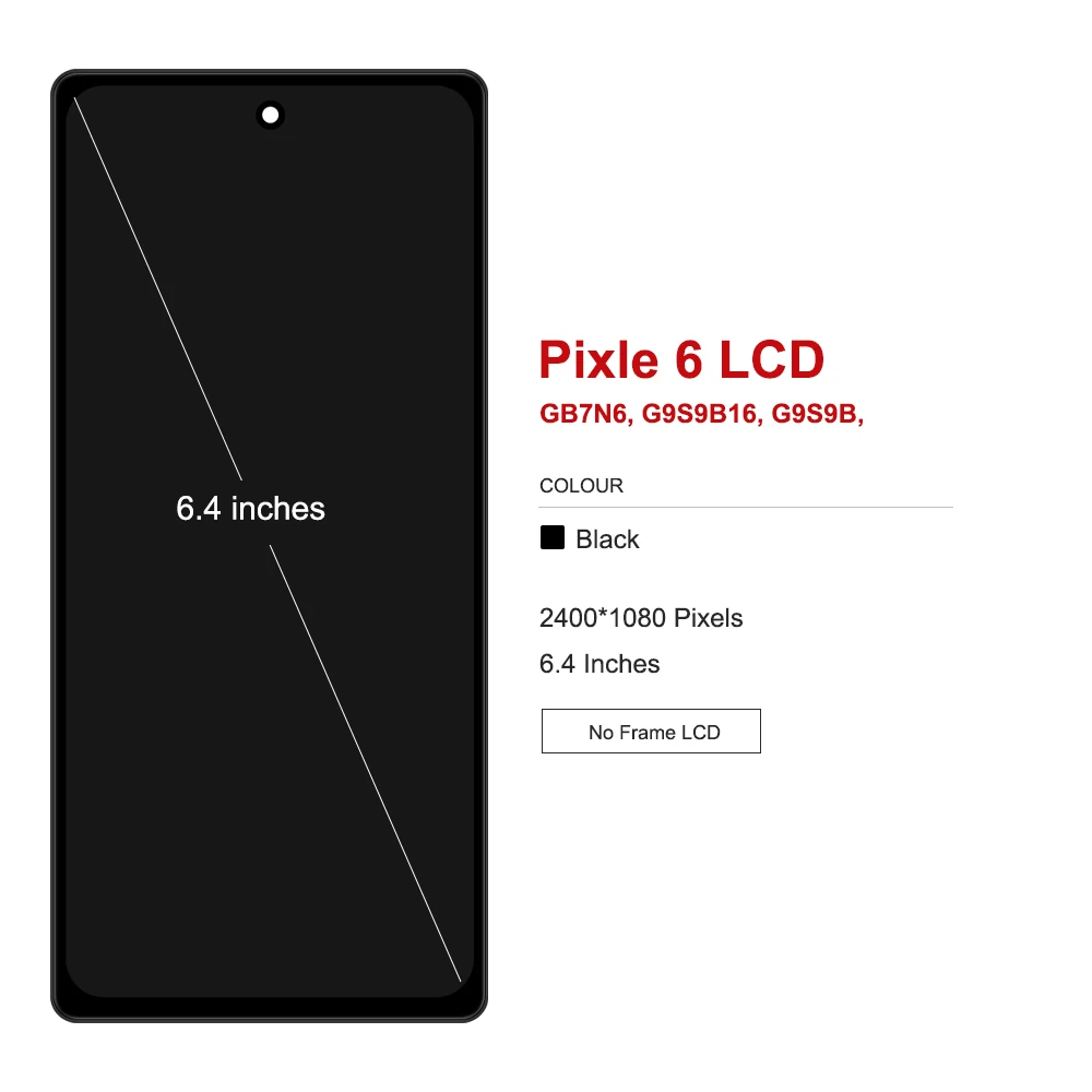 Für Google Pixel 6, LCD-Display, Touchscreen-Digitizer-Baugruppe, 6,4 Zoll TFT, kompatibel mit den Modellen GB7N6, G9S9B16, G9S9B, GR1YH